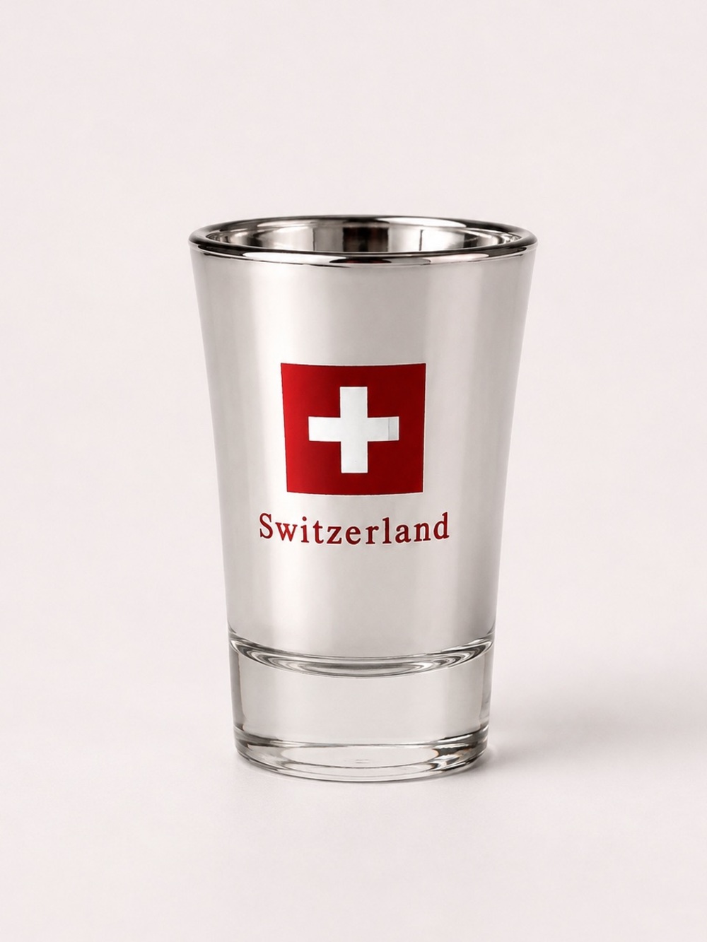 NEW Vintage Style Switzerland Flag Shot Glass Red Silver Reflective